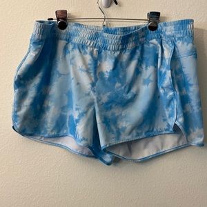 Alpine athletic shorts. Sky blue pattern. Back zip pocket. Size XXL.